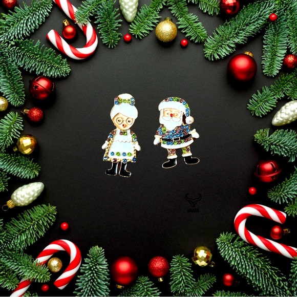 Festive Christmas Santa Earrings with Rhinestones - Picture 1 of 2